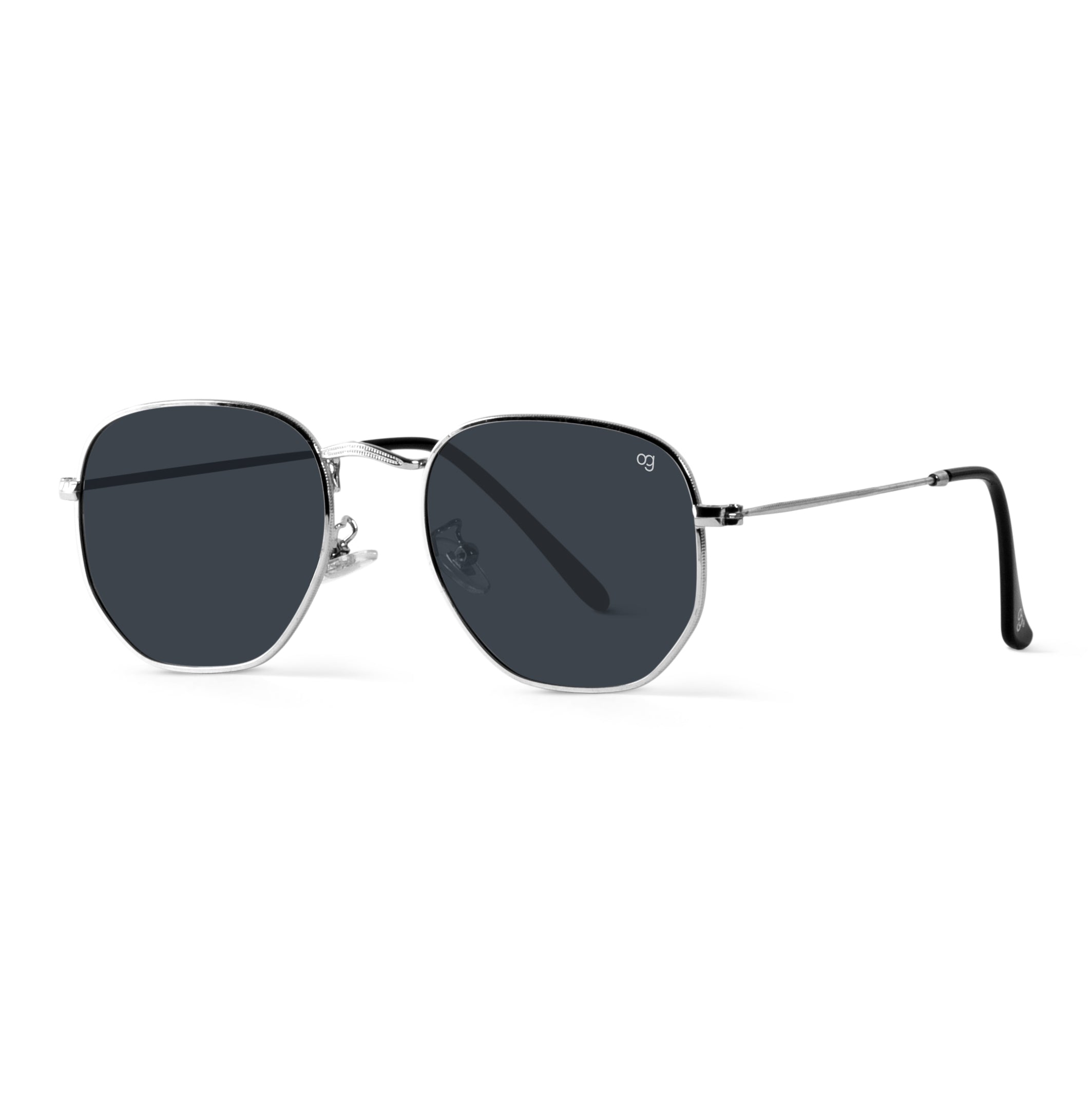 NukeShade Silver Hexagonal Polarized Sunglasses