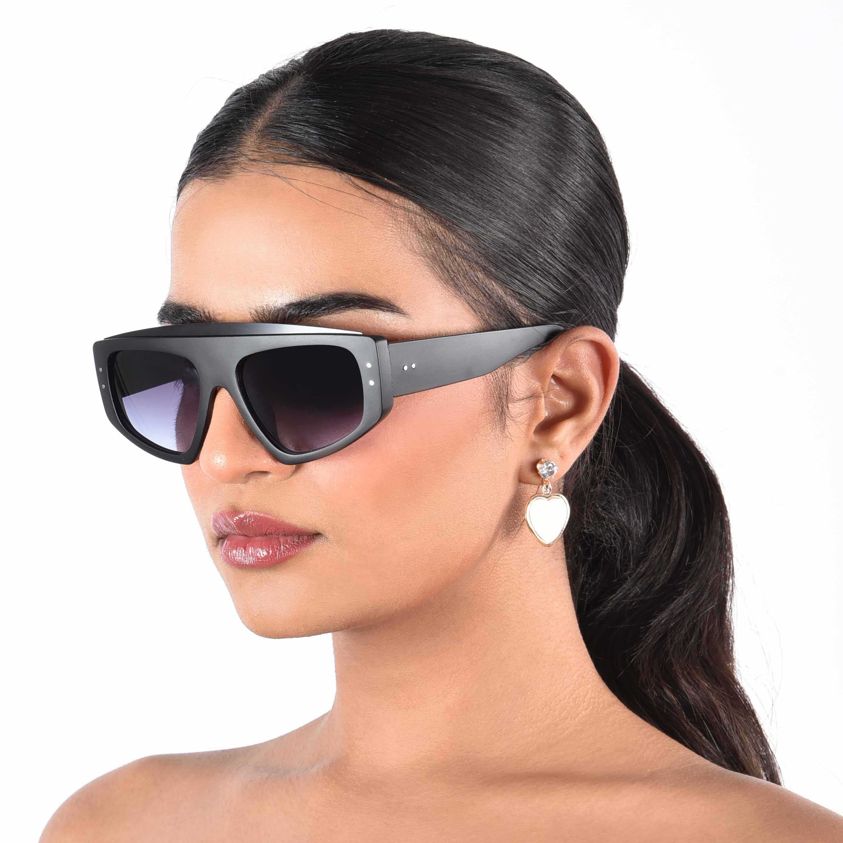 Aurion Black Matte Rectangle Sunglasses