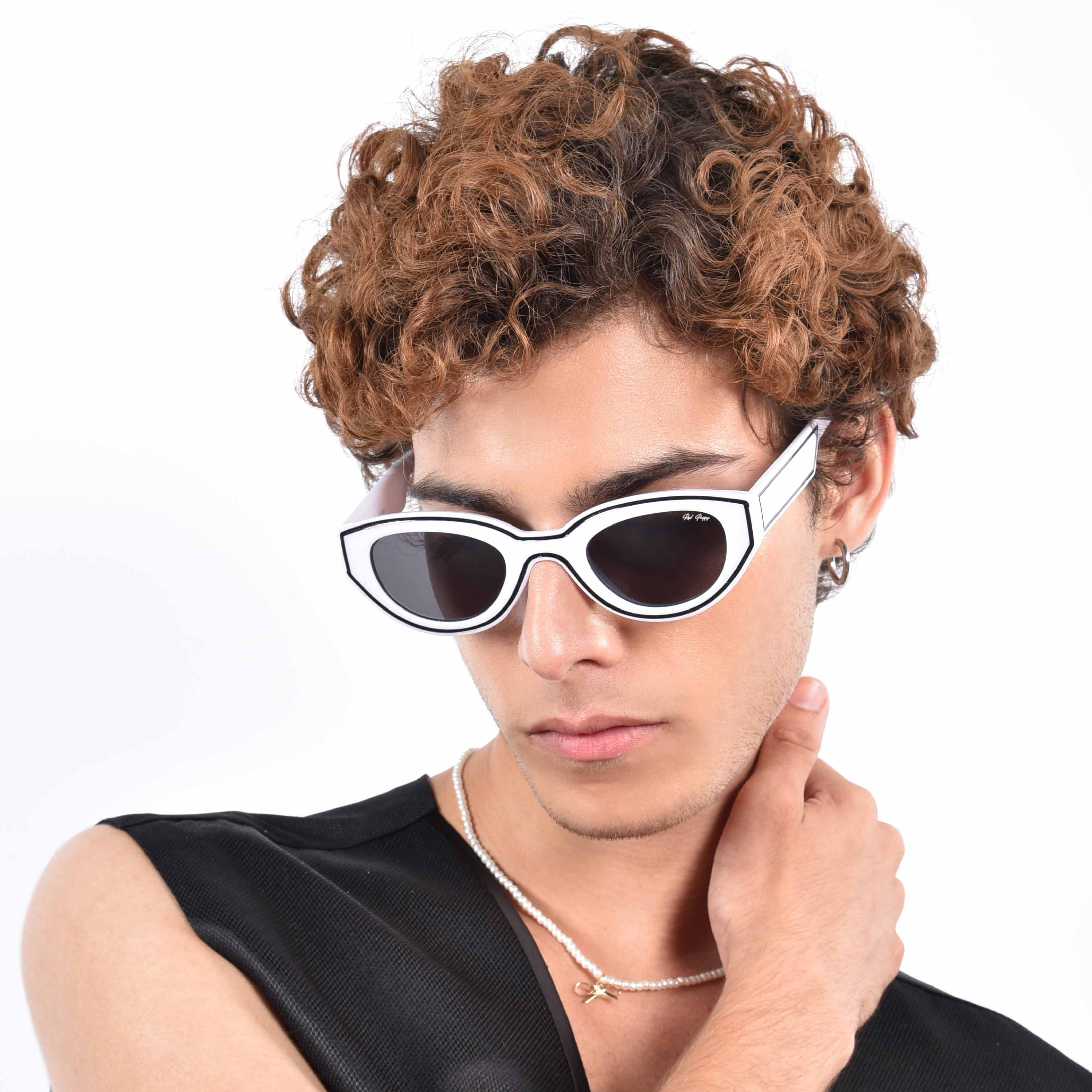 Chronon White Rectangle Sunglasses