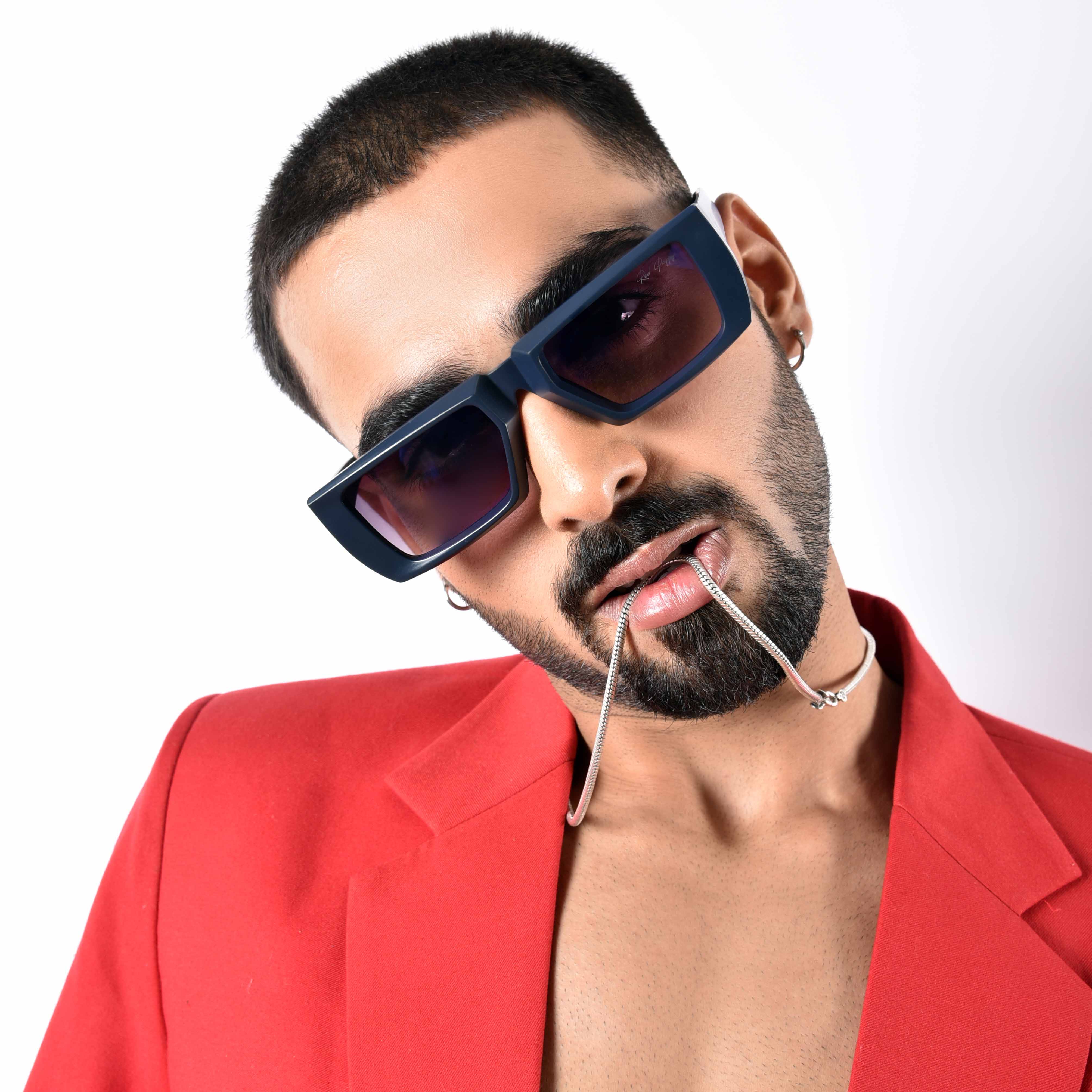 Lune Blue Rectangle Sunglasses