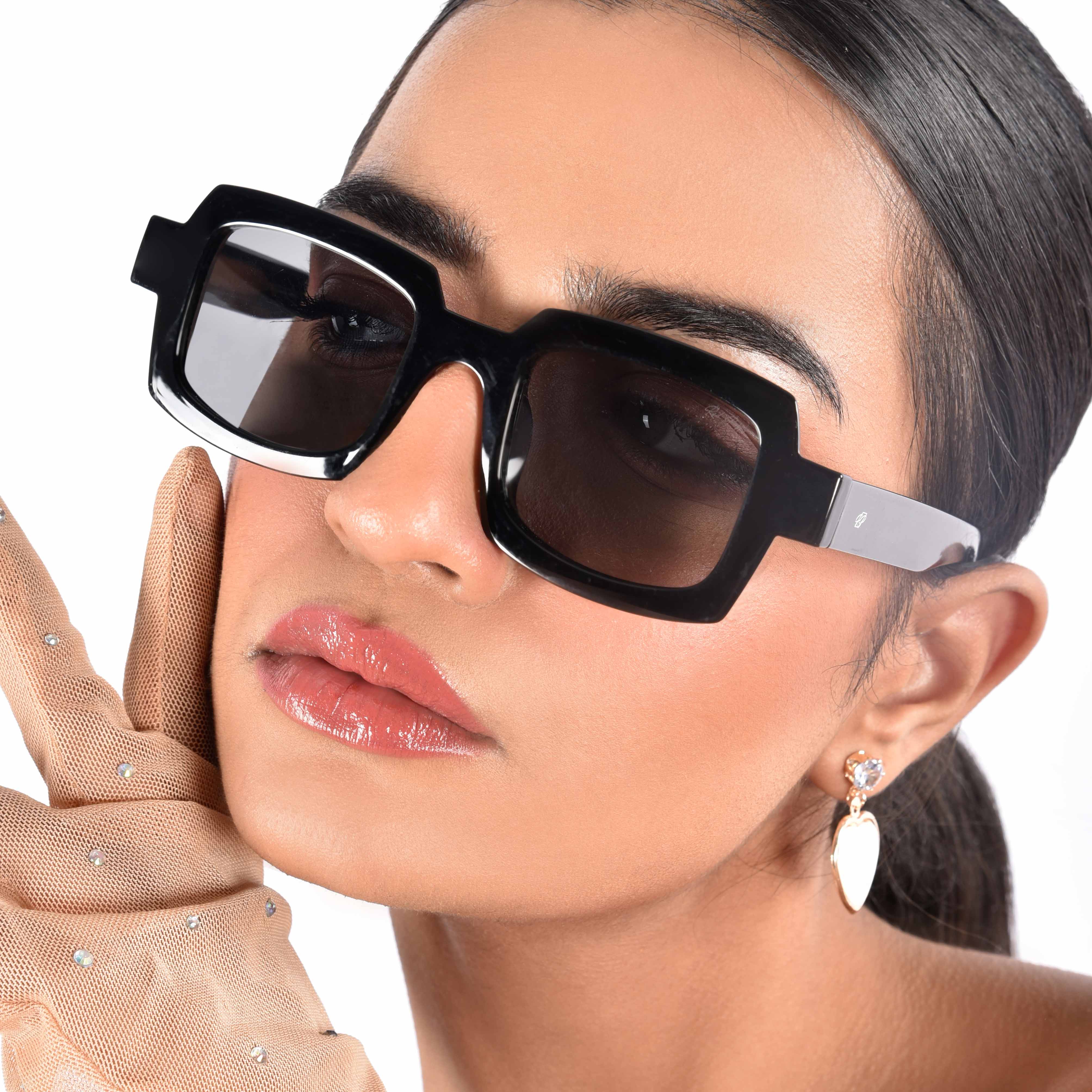 Posh Black Polarized Rectangle Sunglasses