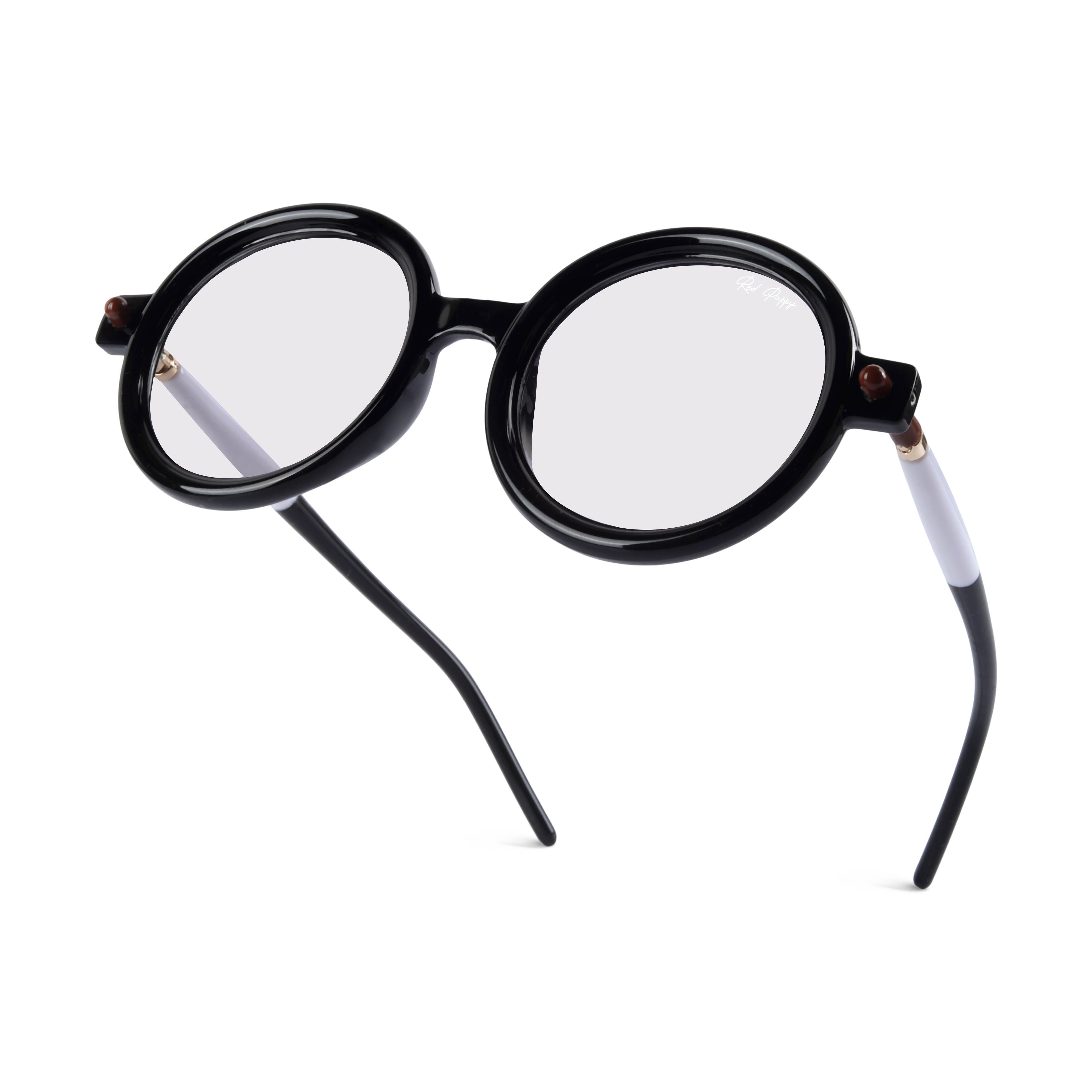Red Pappy Swirl White Round Sunglasses