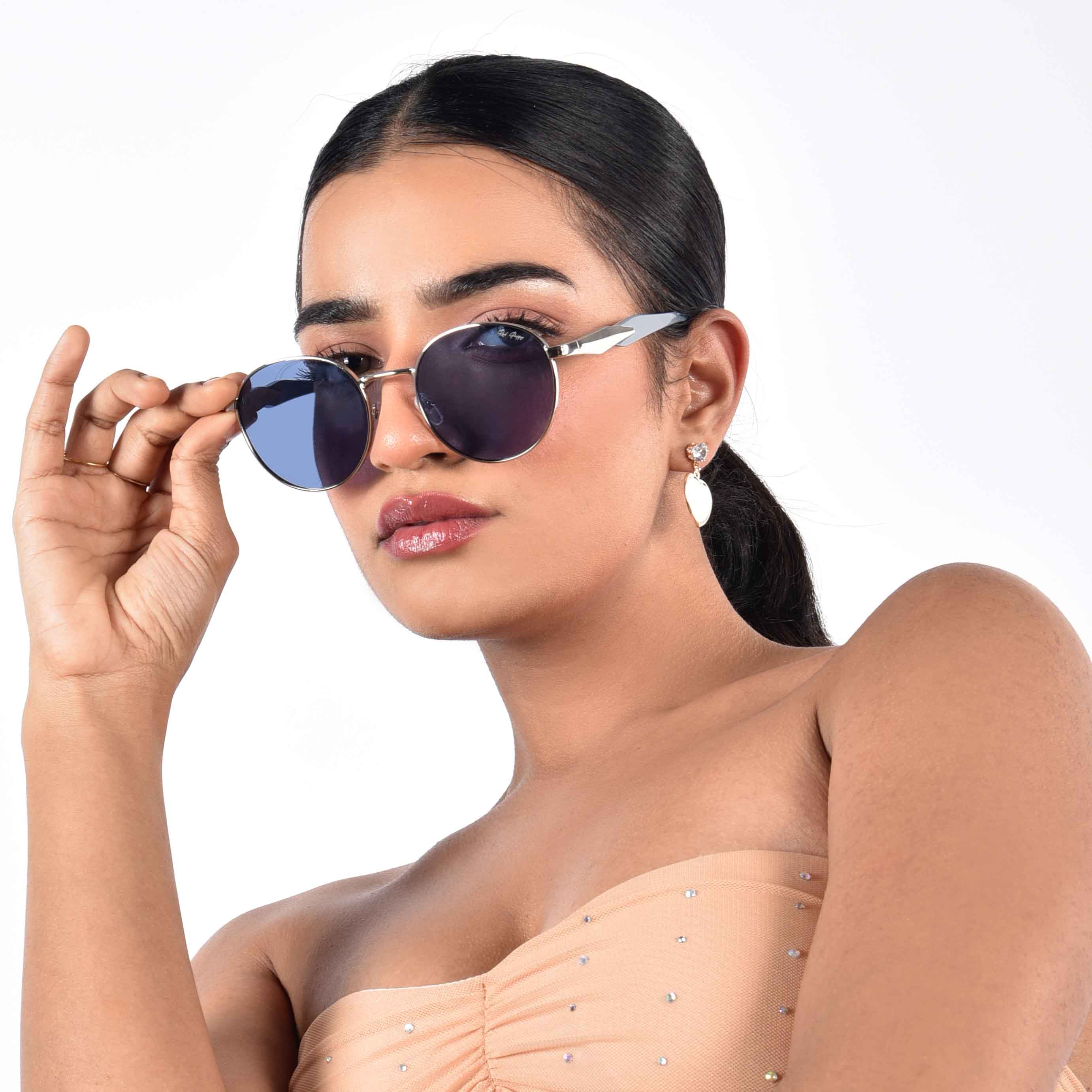 Zenon Blue Round Sunglasses