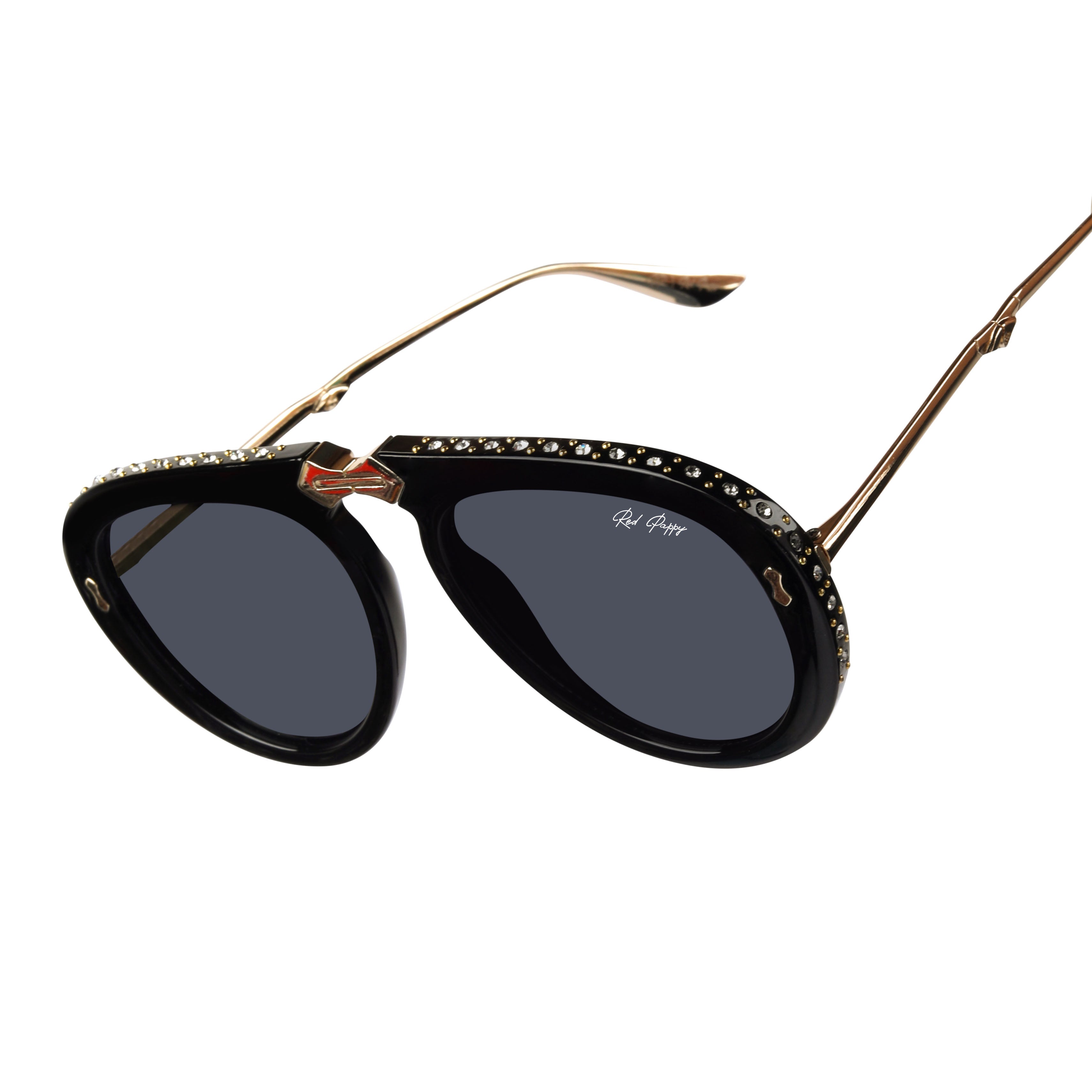 Crystara Black Aviator Sunglasses