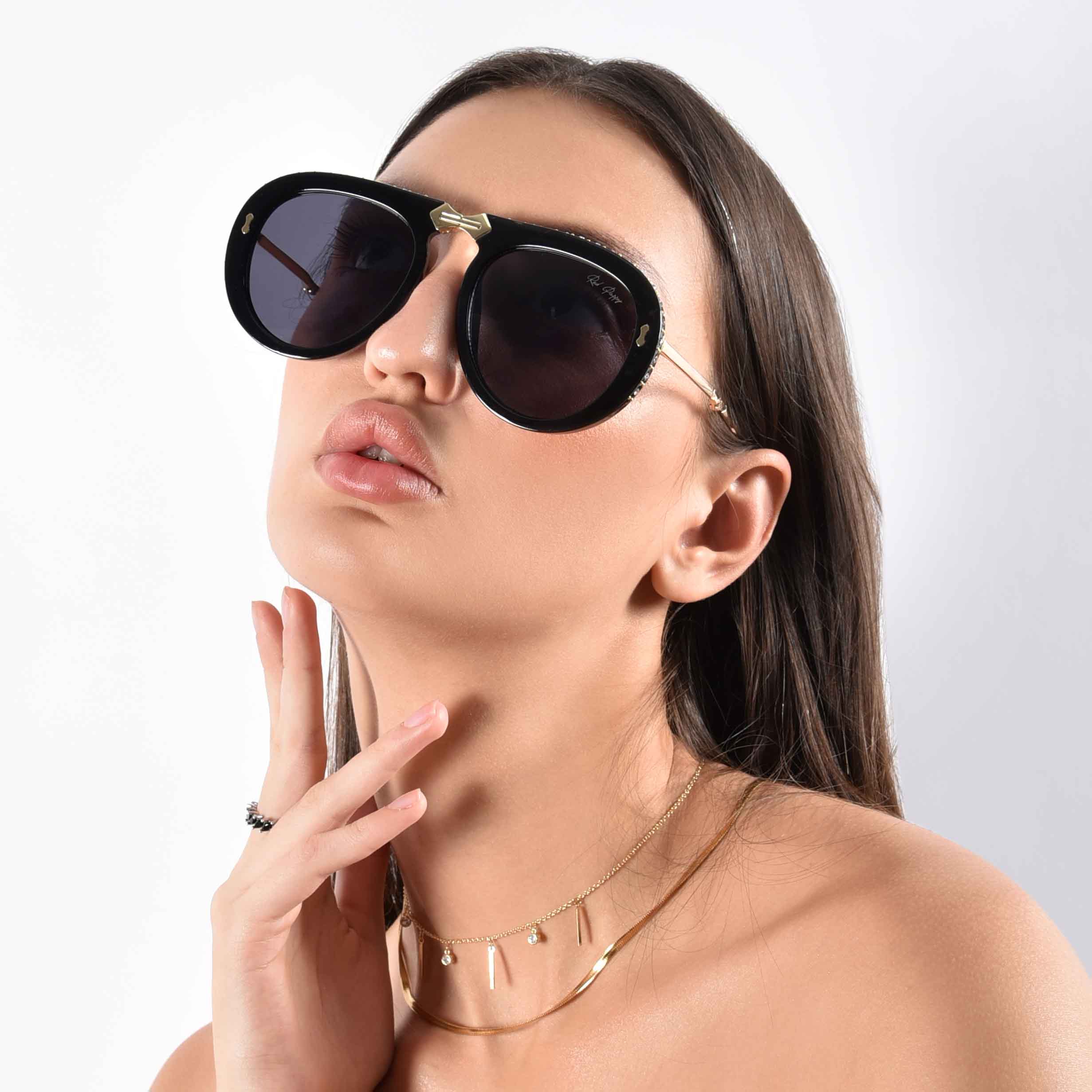 Crystara Black Aviator Sunglasses