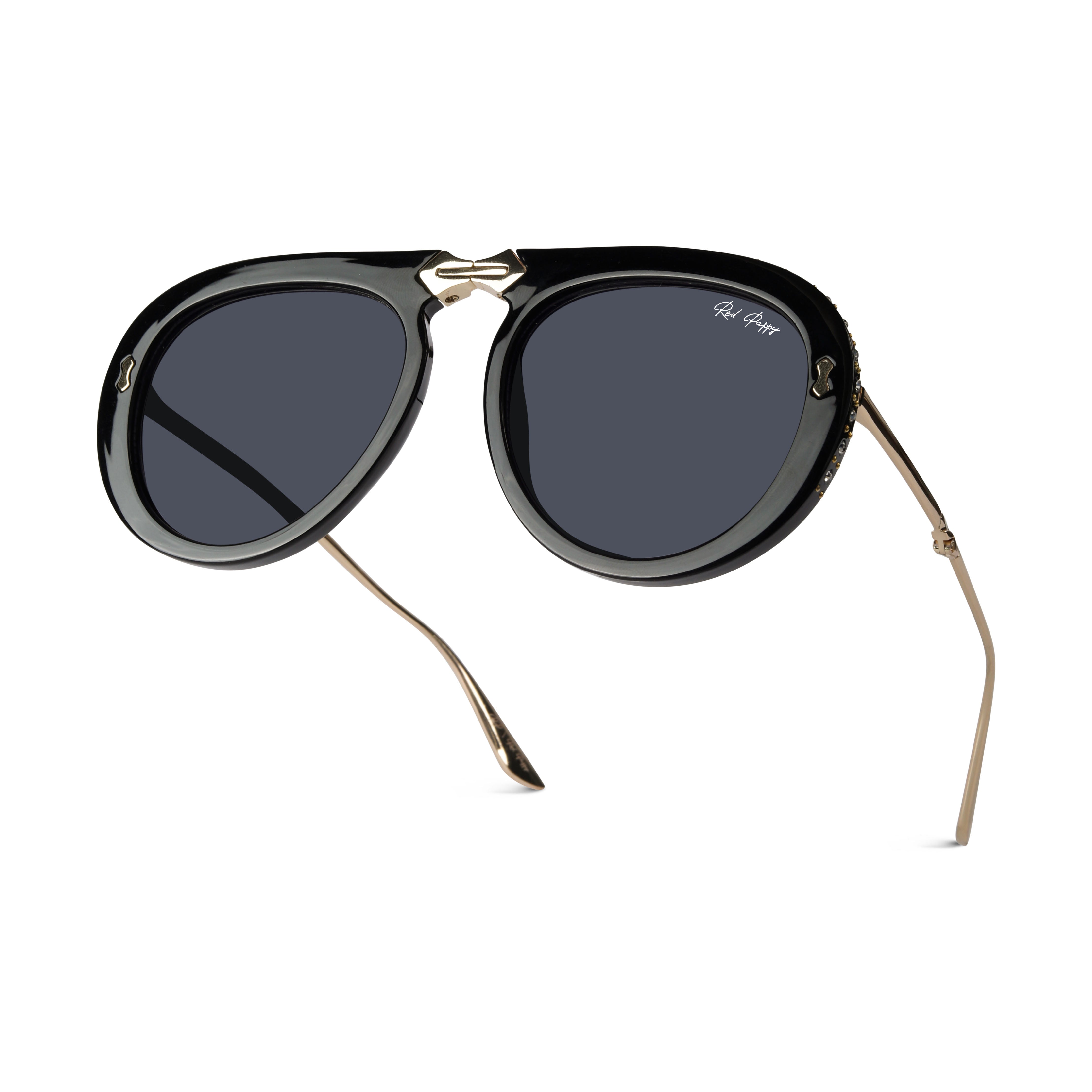 Crystara Black Aviator Sunglasses