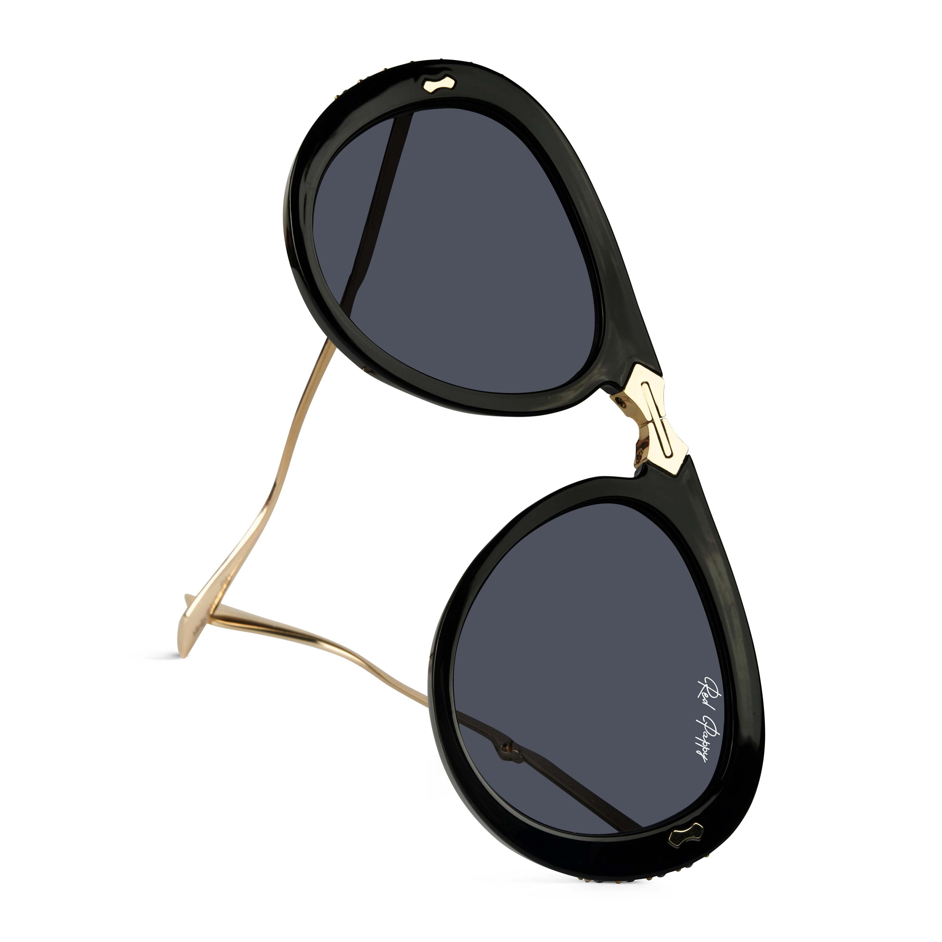 Crystara Black Aviator Sunglasses