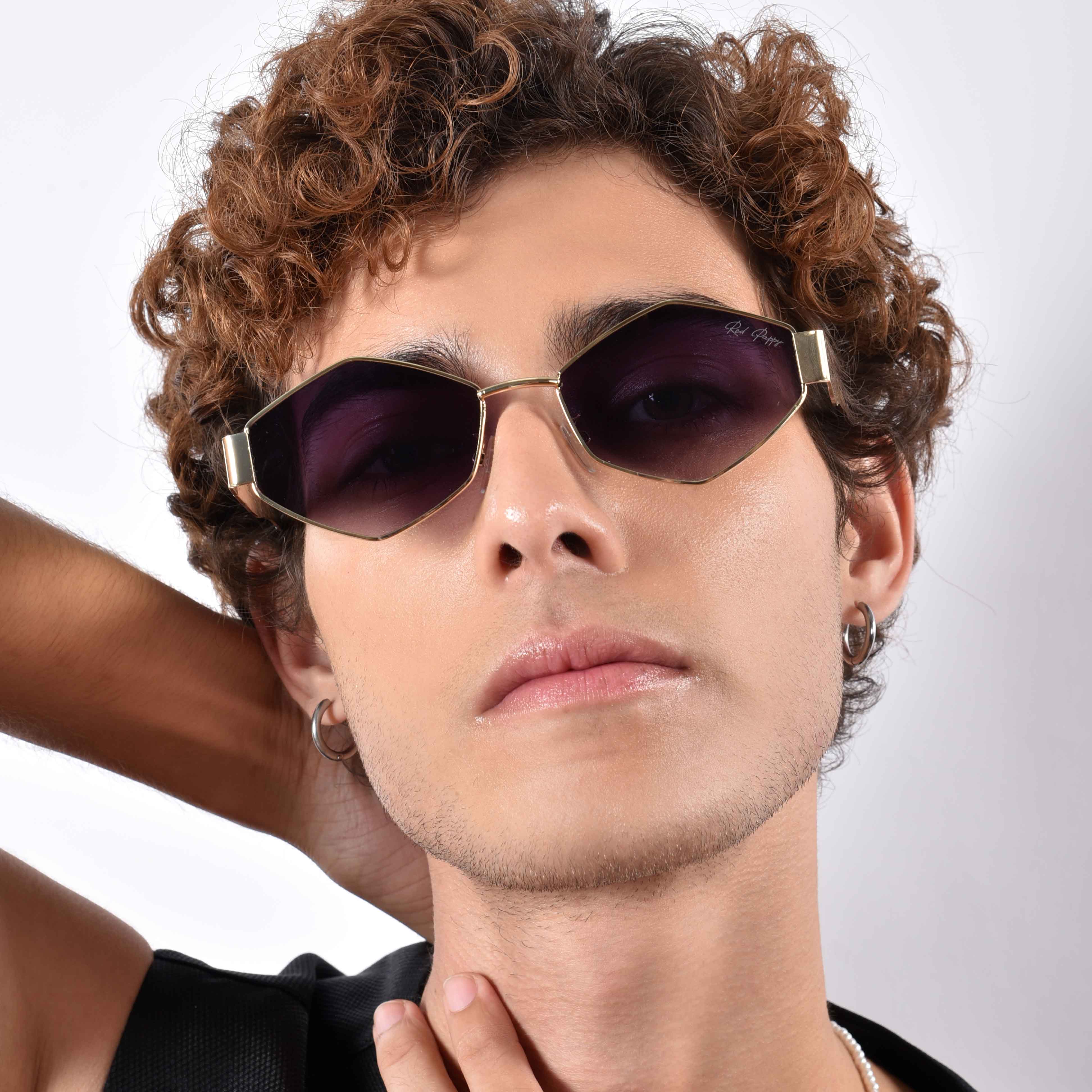 Fantasy Blue Hexagonal Sunglasses