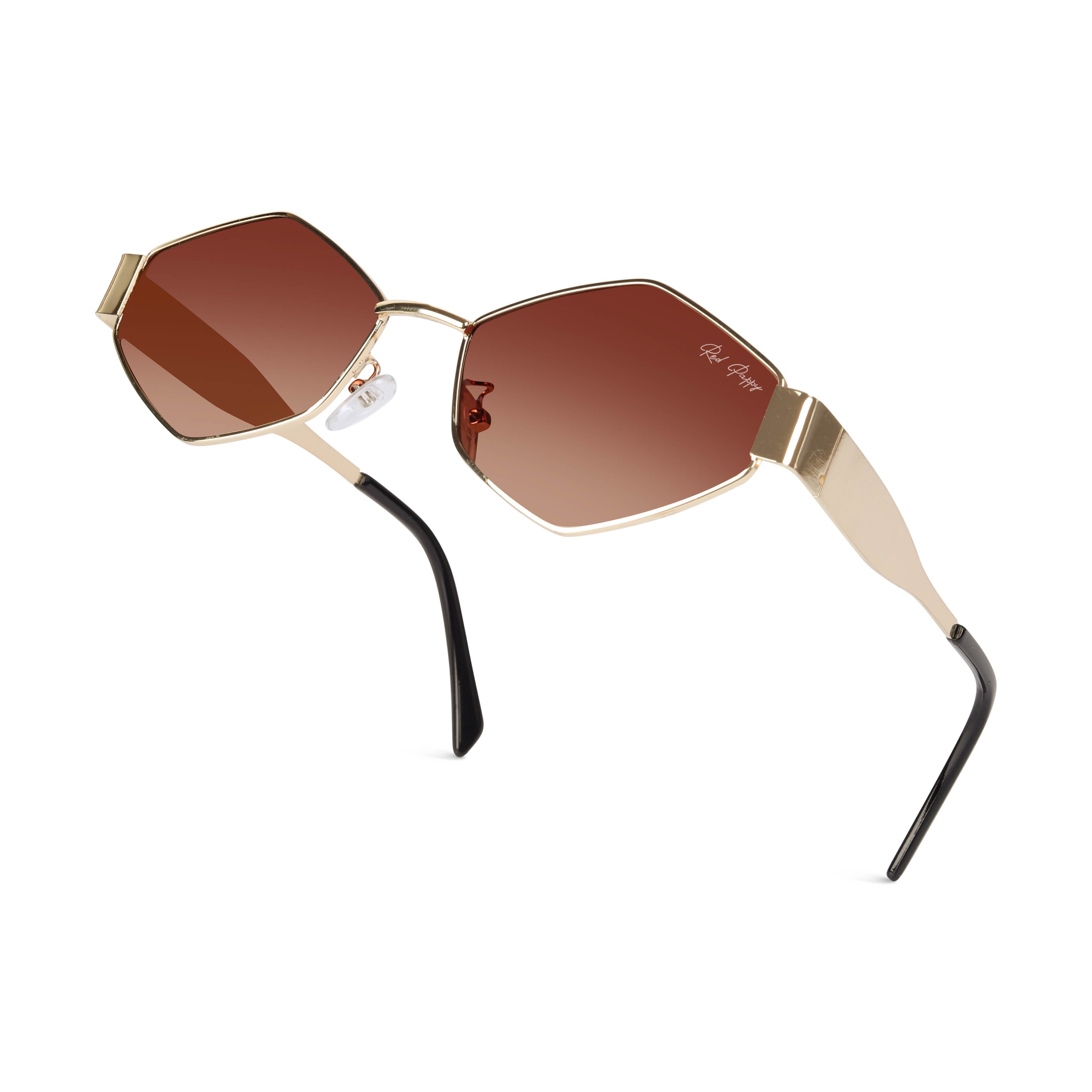 Fantasy Brown Hexagonal Sunglasses