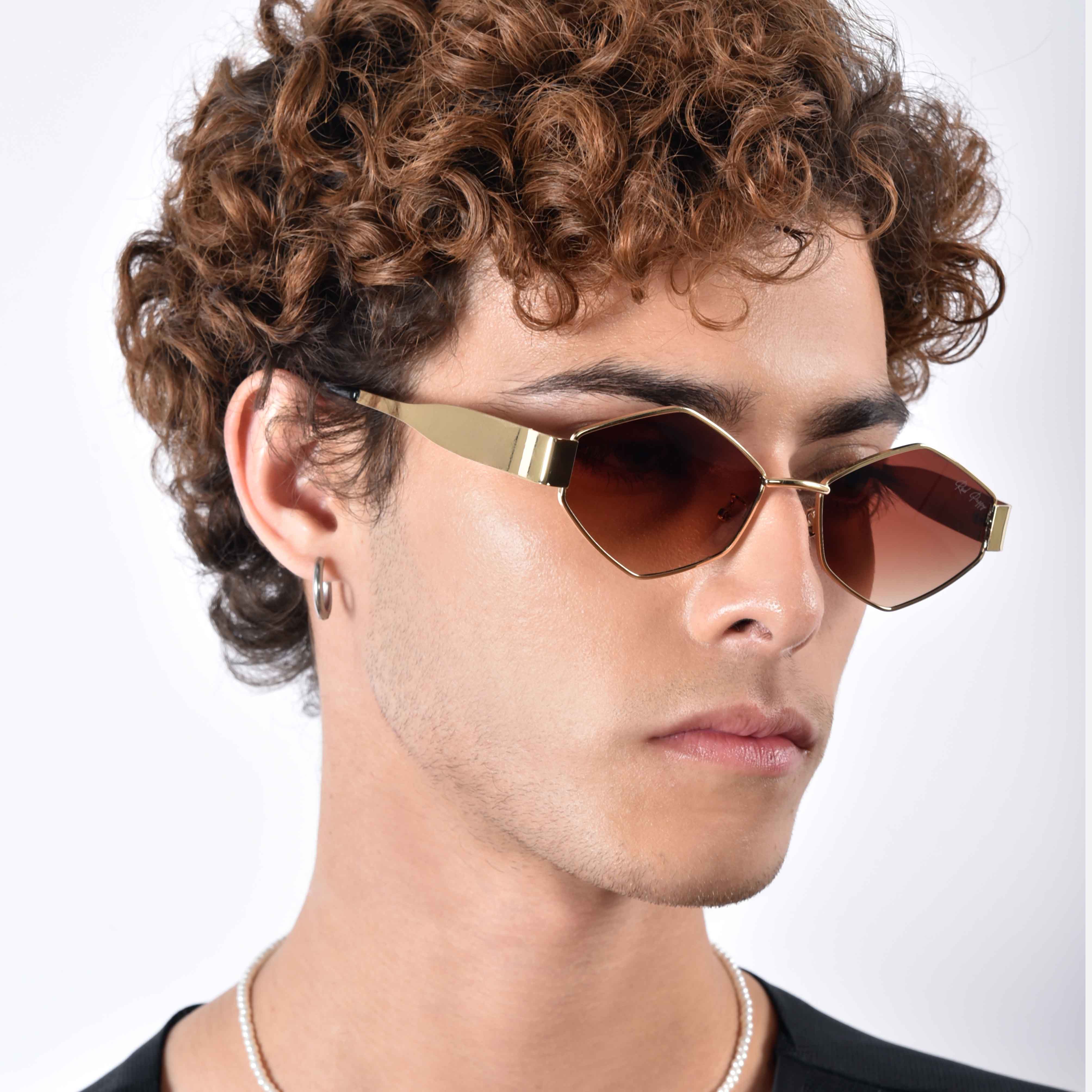 Fantasy Brown Hexagonal Sunglasses