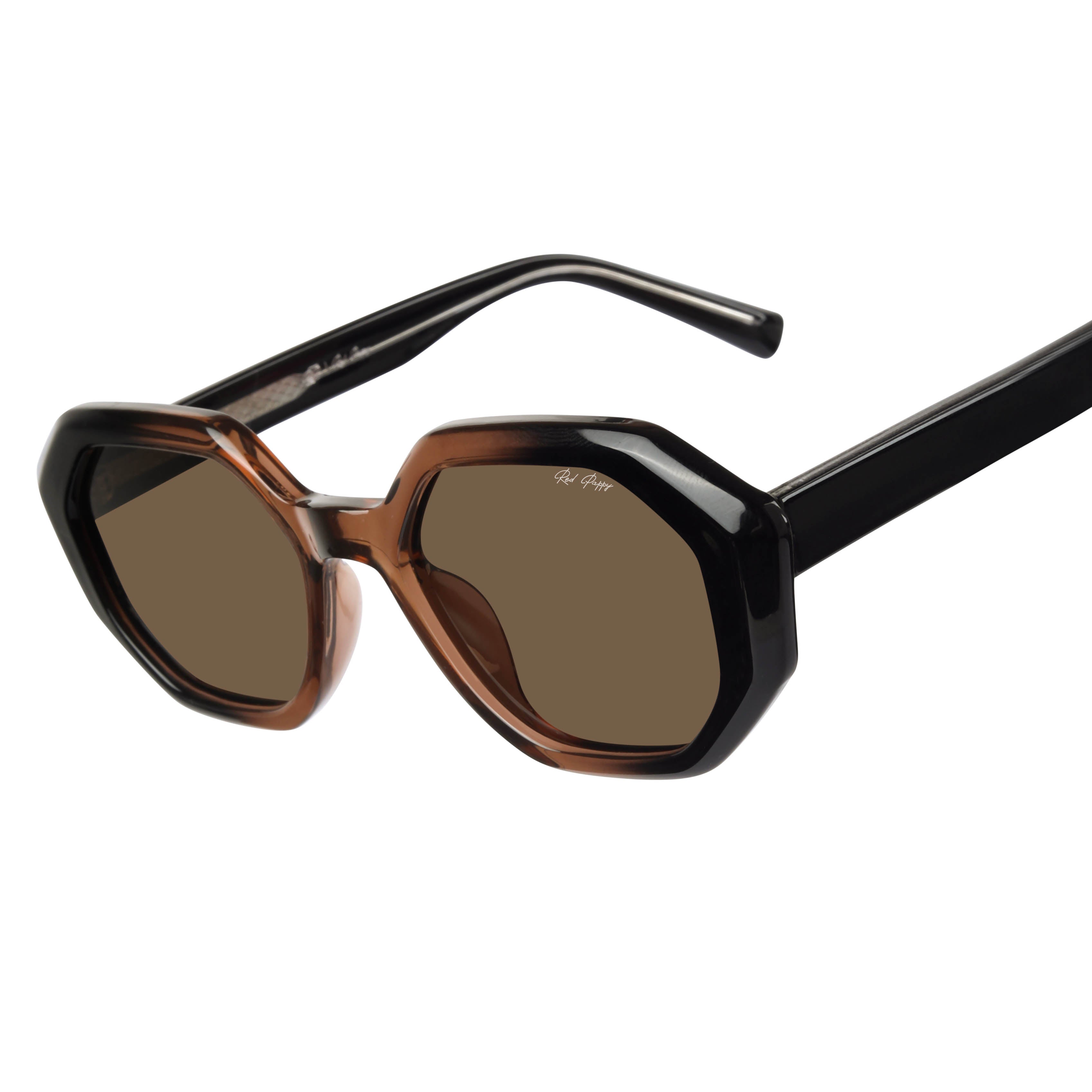 Rayvex Brown Polarized Hexagonal Sunglasses