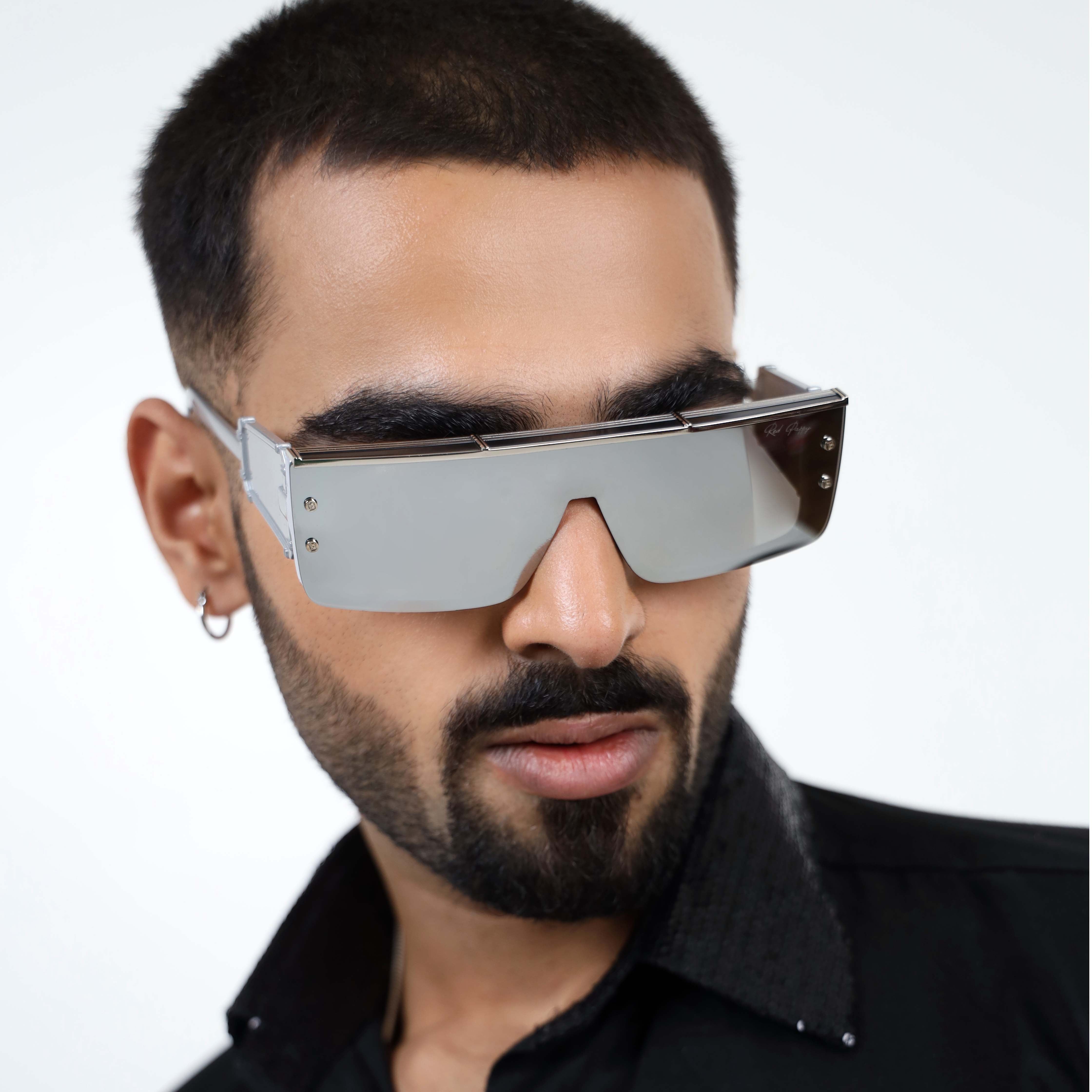 Red Pappy Riff Grey Rectangle Sunglasses